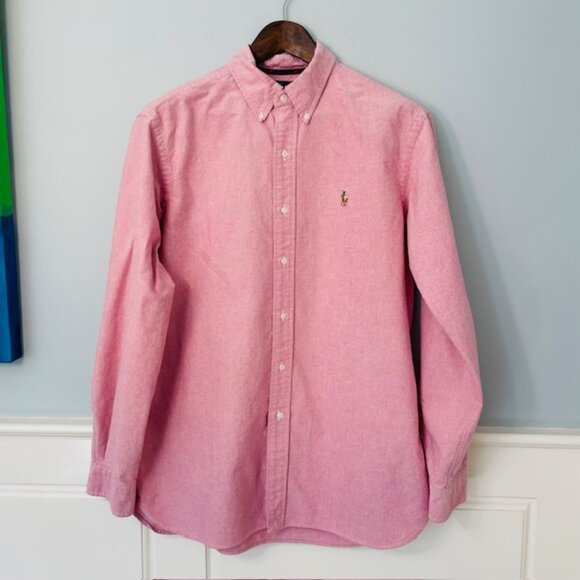 Ralph Lauren Oxford Cloth Button Down Shirt Classic Fit Red/Pink Pony Logo Large - Picture 2 of 7
